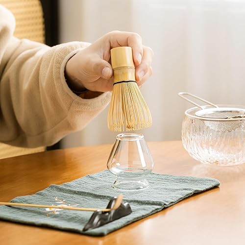 Miniatura 6 de Juego de té japonés (7 piezas) Juego de batidor Matcha Bowl Matcha con boquilla de vertido Batidor de Matcha de bambú (chasen) Cuchara (chashaku)