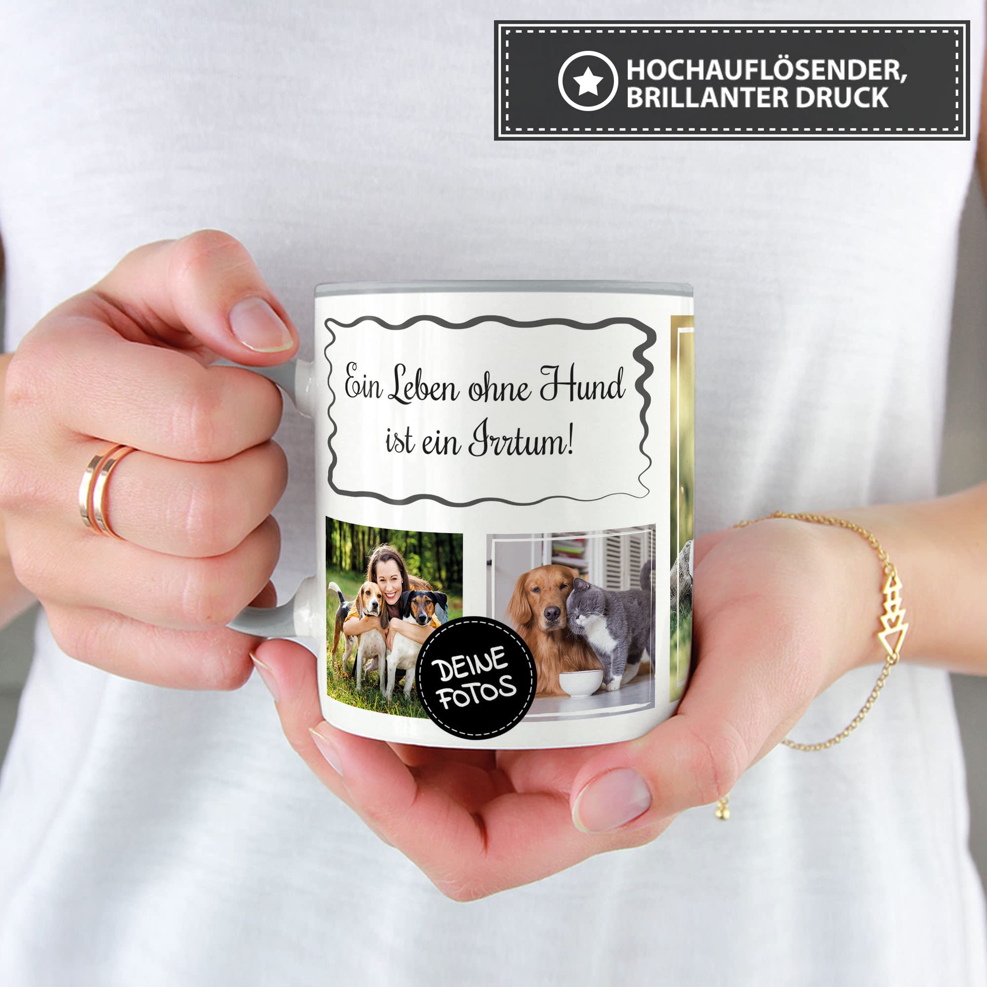 Personalisierte Fototasse – Mit Bis Zu 5 Fotos Und Eigenem Text, 300 Ml, Spülmaschinen- Und Mikrowellengeeignet, Made In Germany
