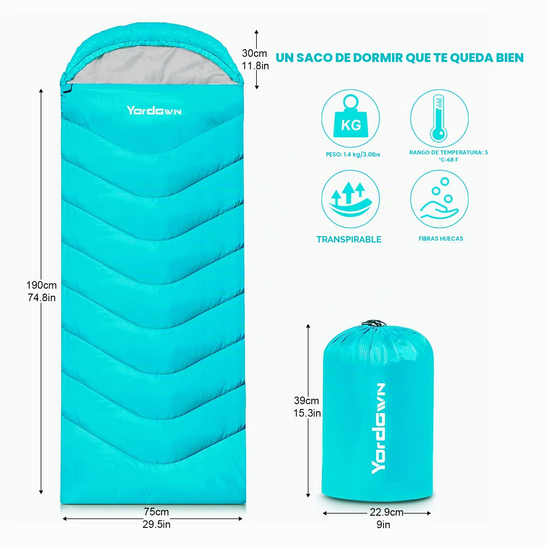 Saco de Dormir Adulto Niños Ultraligero Compacto 4 Estaciones Impermeable Camping Senderismo