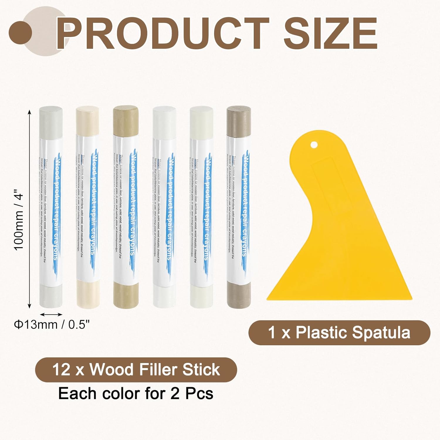 uxcell 12Pcs Wood Filler Sticks, Furniture Scratch Repair Wax Crayons Furniture Touch Up Markers Wood Repair Wax Kit with Spatula for Furniture, 12 Colors White & Cream White Series