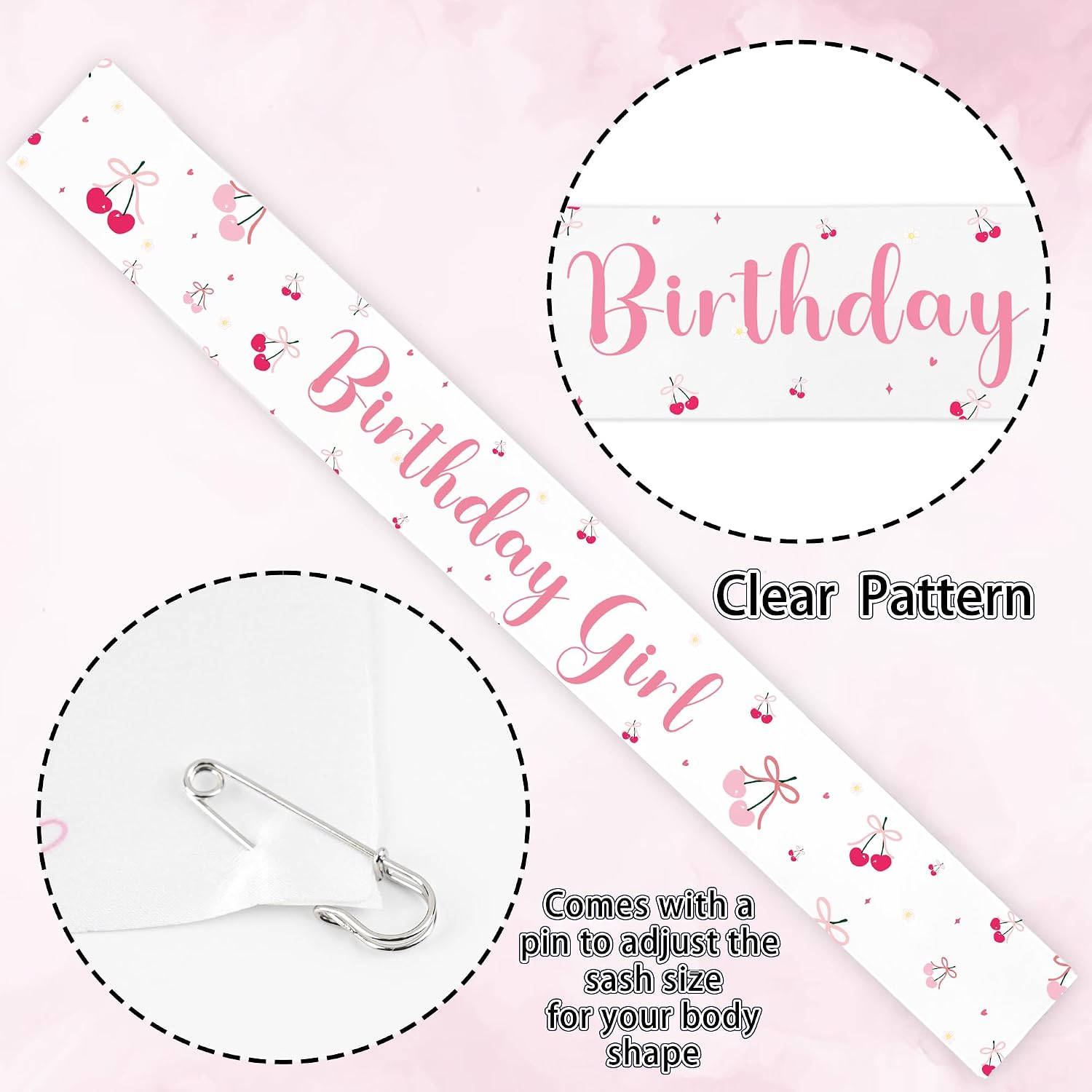 Cherry Birthday Decorations for Girls – Pink Birthday Girl Sash and Badge Decoration Set, Cherry Theme Party Supplies for Bday Baby Shower Gender Reveal Princess Party