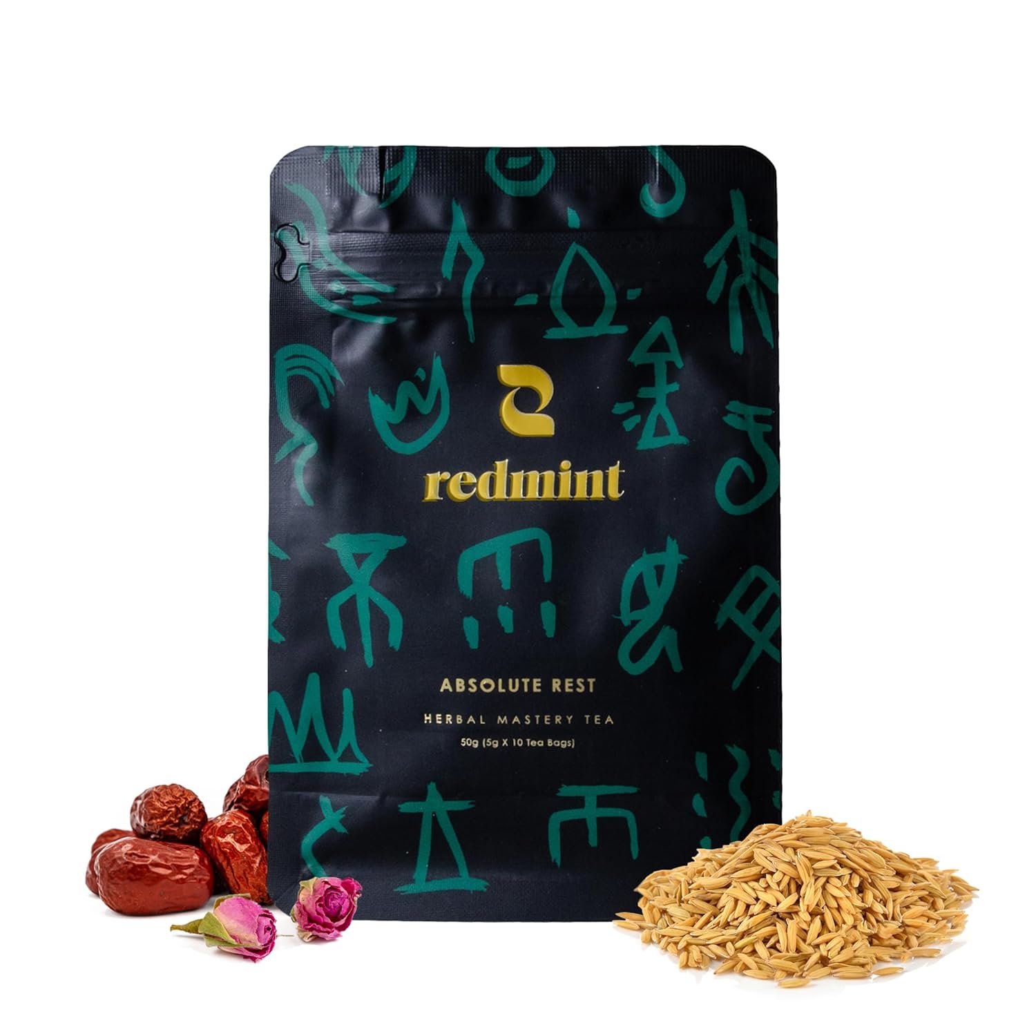 Redmint Absolute Rest Herbal Tea, Natural Sleep Tea Bag for Relaxation and Sleep Support, Rooted in TCM Ingredients with Jujube Date, Barley and Rose, with Corn Fiber Tea Bag, 10 Pouches per Bag