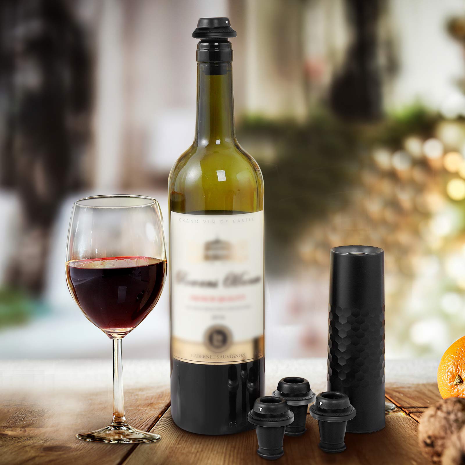 Automatisches Weinpumpe-Set mit Elektrischer Weinpumpe, 4 Vakuum-Weinverschlüssen und 1 Ladekabel Typ C