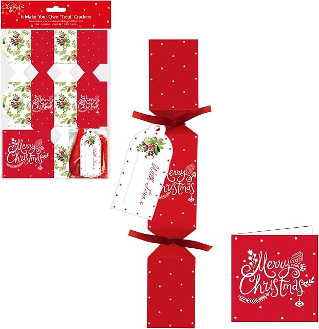 RSW INTERNATIONAL 6 Pack Make your Own Treat Christmas Cracker Kit & Cards - Holly Design
