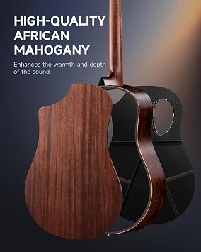 Donner 38 Carbon X Wood Acoustic Guitar Beginner & Intermediate Learner Kits - Carbon Fiber Top, Wooden Body, Durable Solid Guitar with Case, Strap, Steel-String, RISING-G1 (Satin, Brown)