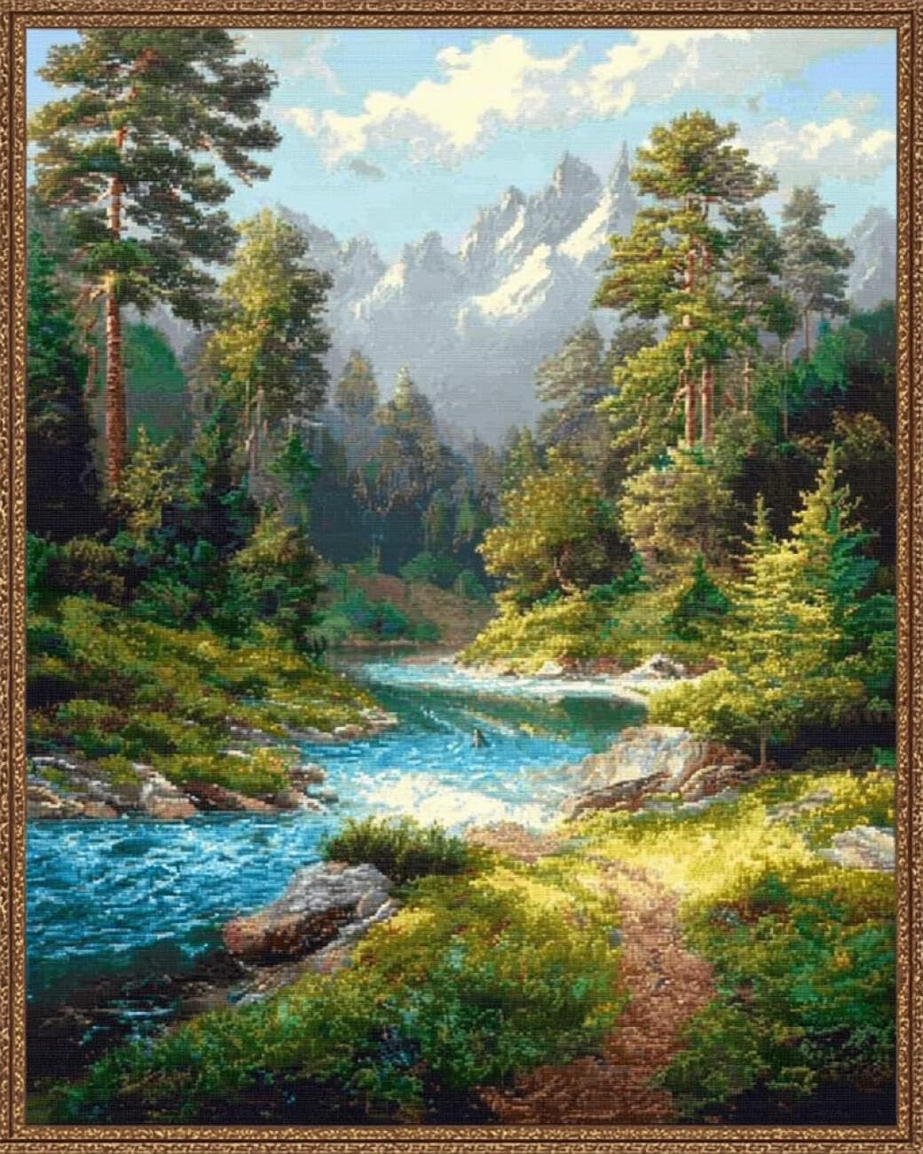 AYAOYANGGO Landscape DIY Bead Cross Stitch Kits Forests River Bead Embroidery Kit for Adults Needlepoint Tapestry Set Beaded Stitching 40x50cm