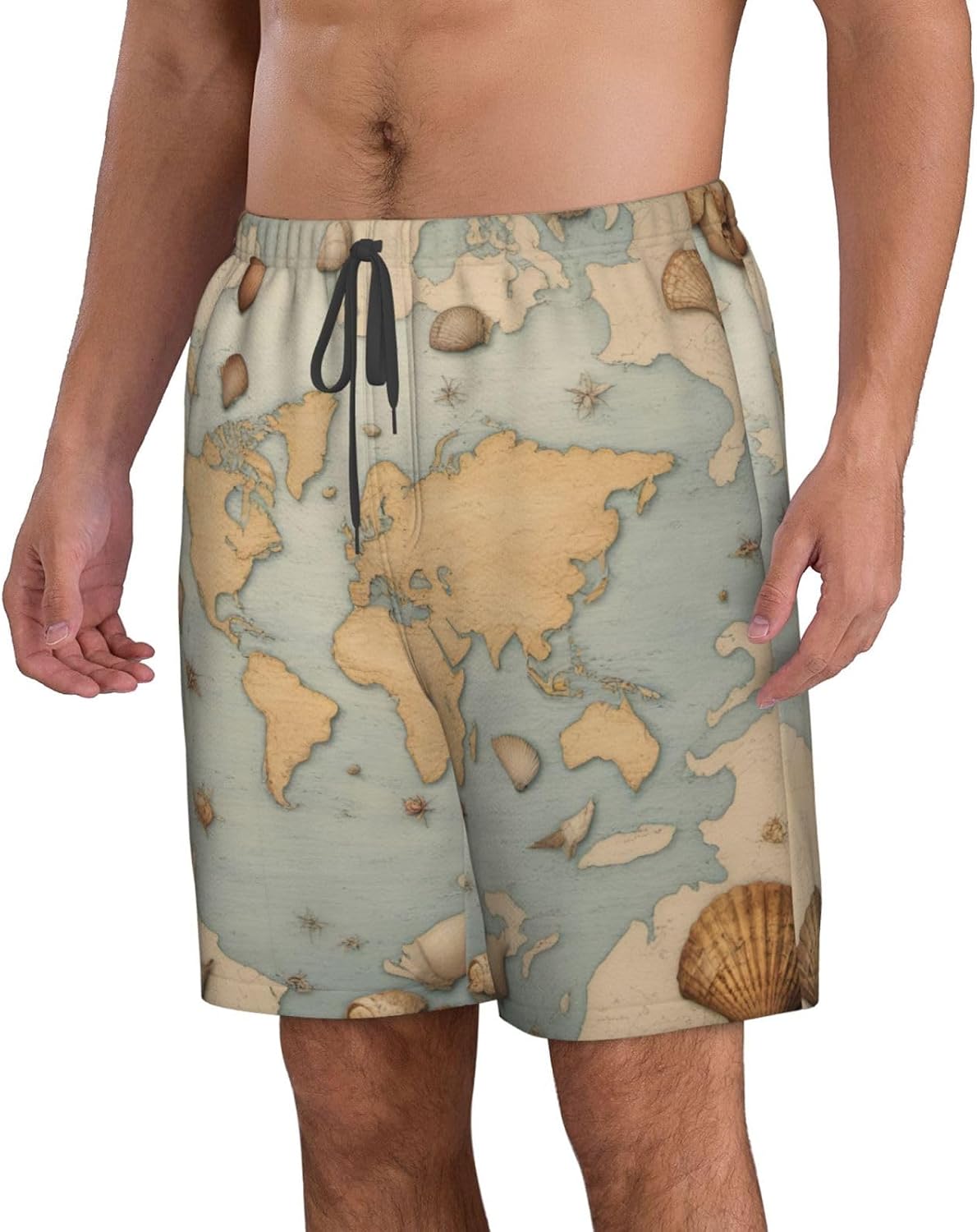 Mens Sea Shell Print Beach Shorts,Casual Summer Shorts for Men,Quick Dry Polyester