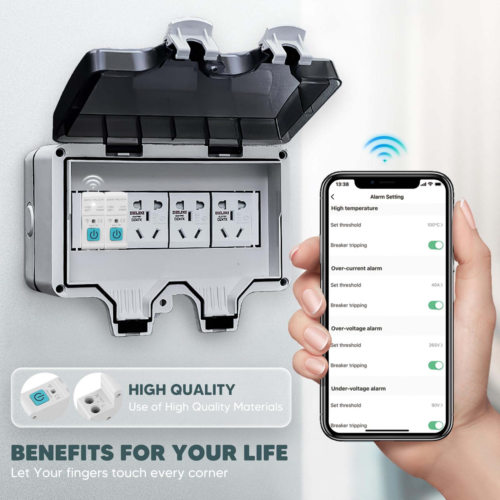 Interruttore Intelligente WiFi 1P DIN 63A | Telecomando Da Smartphone | Compatibile Con Alexa E Google Home | Con Contatore Energetico | Smart Life/Tuya