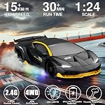 Remote Control Car RC Drift Car 2.4GHz 1:24 4WD 15KM/H High Speed Racing Sport Car with LED Lights Drifting Tire Racing Sport Toy for Adults Boys Girls Kids Gift 2Pcs Rechargeable Batteries