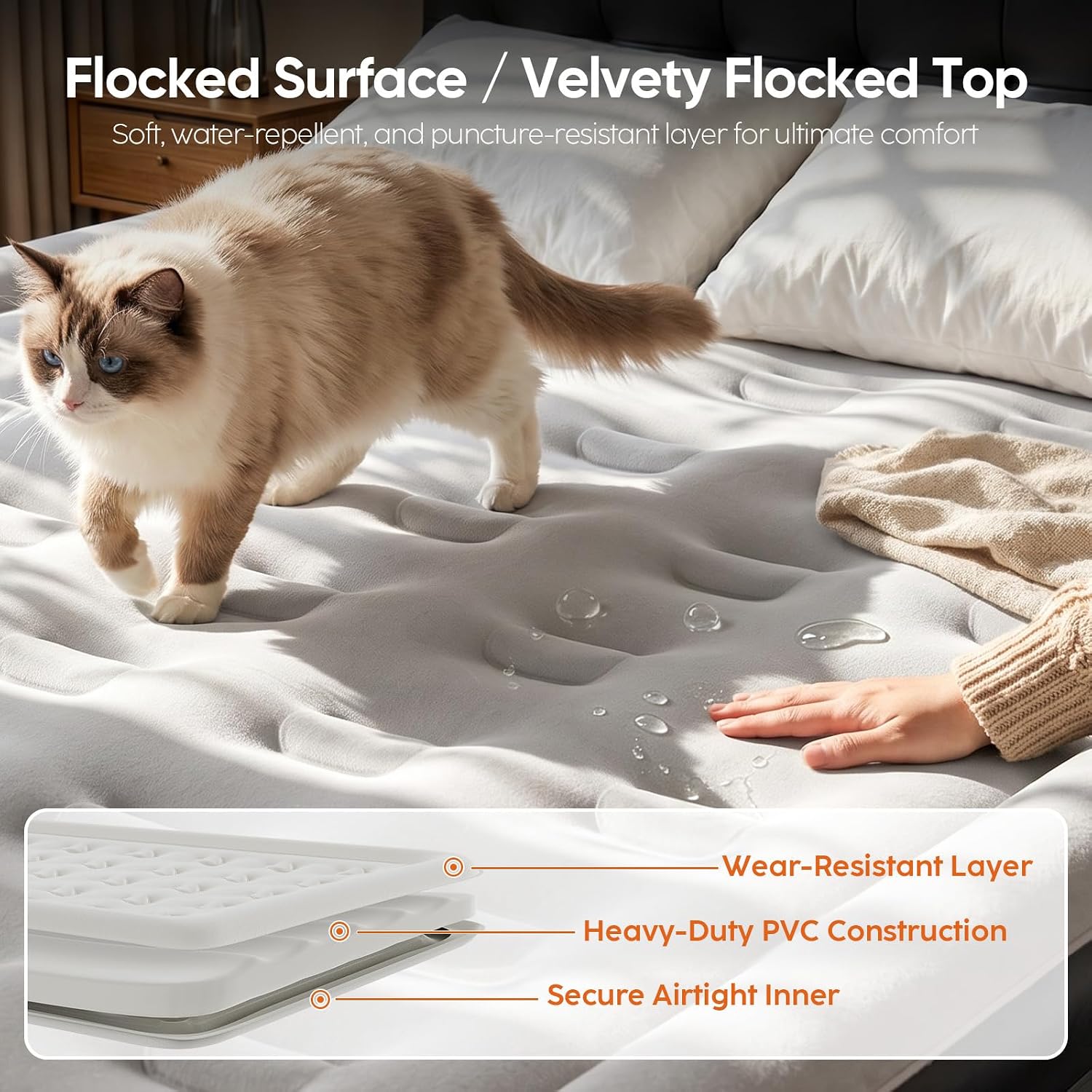 DIVON Queen Air Mattress with Built-in Pump, 18" Raised Blow Up Bed, 800lb | Soft Flocked Top,Storage Bag,Quick Inflation,Waterproof PVC,Leak-Resistant,10-Year Support,Non-Slip Silent,for Home,Guests