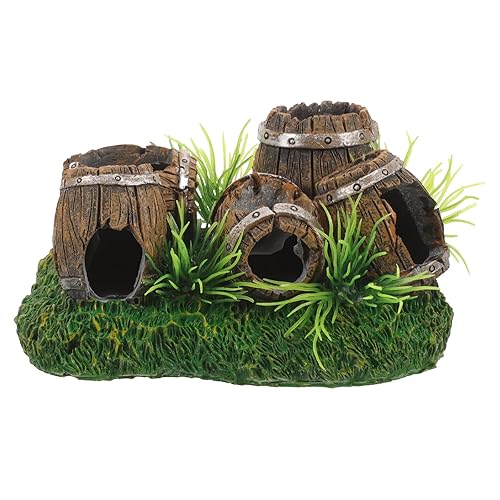 Kisangel Wine Barrel Aquarium Ornament Resin Fish Tank Decoration with