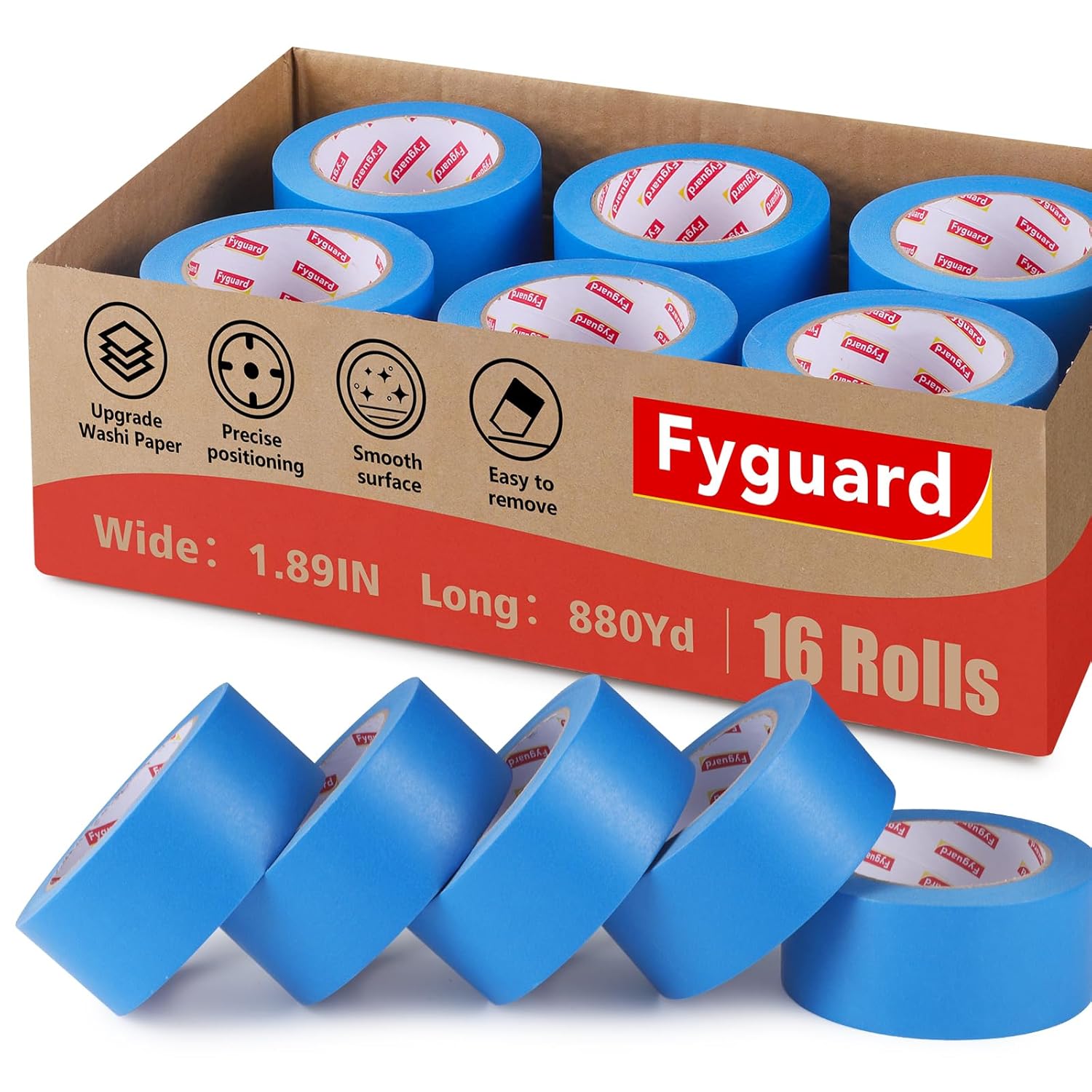 16 Rolls Blue Painters Tape 2 Inch Wide 1.89In x 880Yd Blue Masking Tape Bulk for Walls Home Improvement Masking DIY Crafts