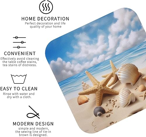 Miniatura 4 de Juego de 6 posavasos de cuero con estrellas de mar y conchas marinas de playa de verano para mesa de centro para inauguración de la casa, cocina,