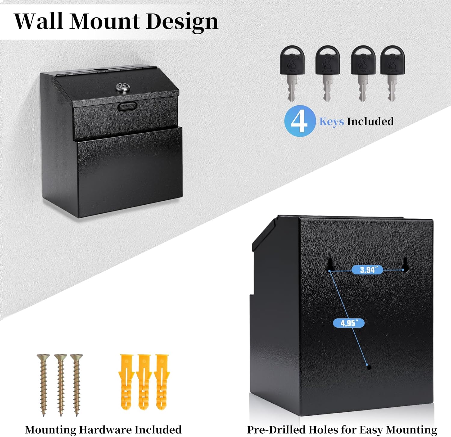 Suggestion Box with Lock and Slot 2 Pack Metal Wall Mounted Ballot Complaint and Donation Box with 4 Keys
