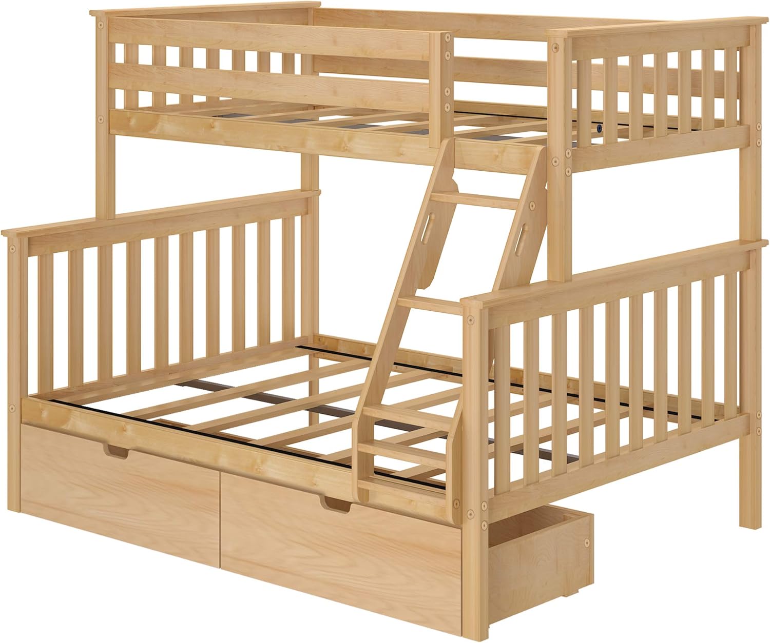 Max & Lily Bunk Bed, Twin-Over-Full Wood Bed Frame for Kids with Storage Drawers, Natural