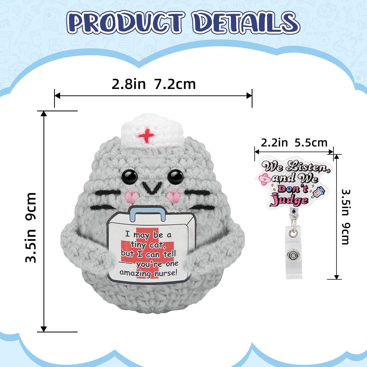 Funny Nurse Week Gifts for Women - 2026 Positive Crochet Cat with Nurse Badge Reel - Animals Emotional Appreciation Gifts for RN Registered Practitioner, LPN, Nursing School Graduation, Christmas - Image 2