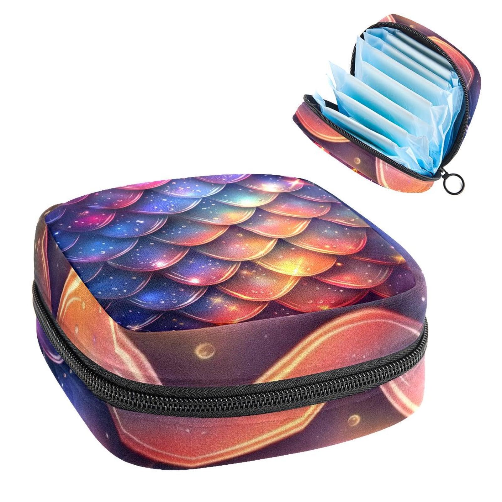 Sanitary Napkin Storage Bag for Feminine Pads, First Period Kit for Women, Sea Mermaid Scales Seamless Pattern Portable Menstrual Period Sanitary Pouch