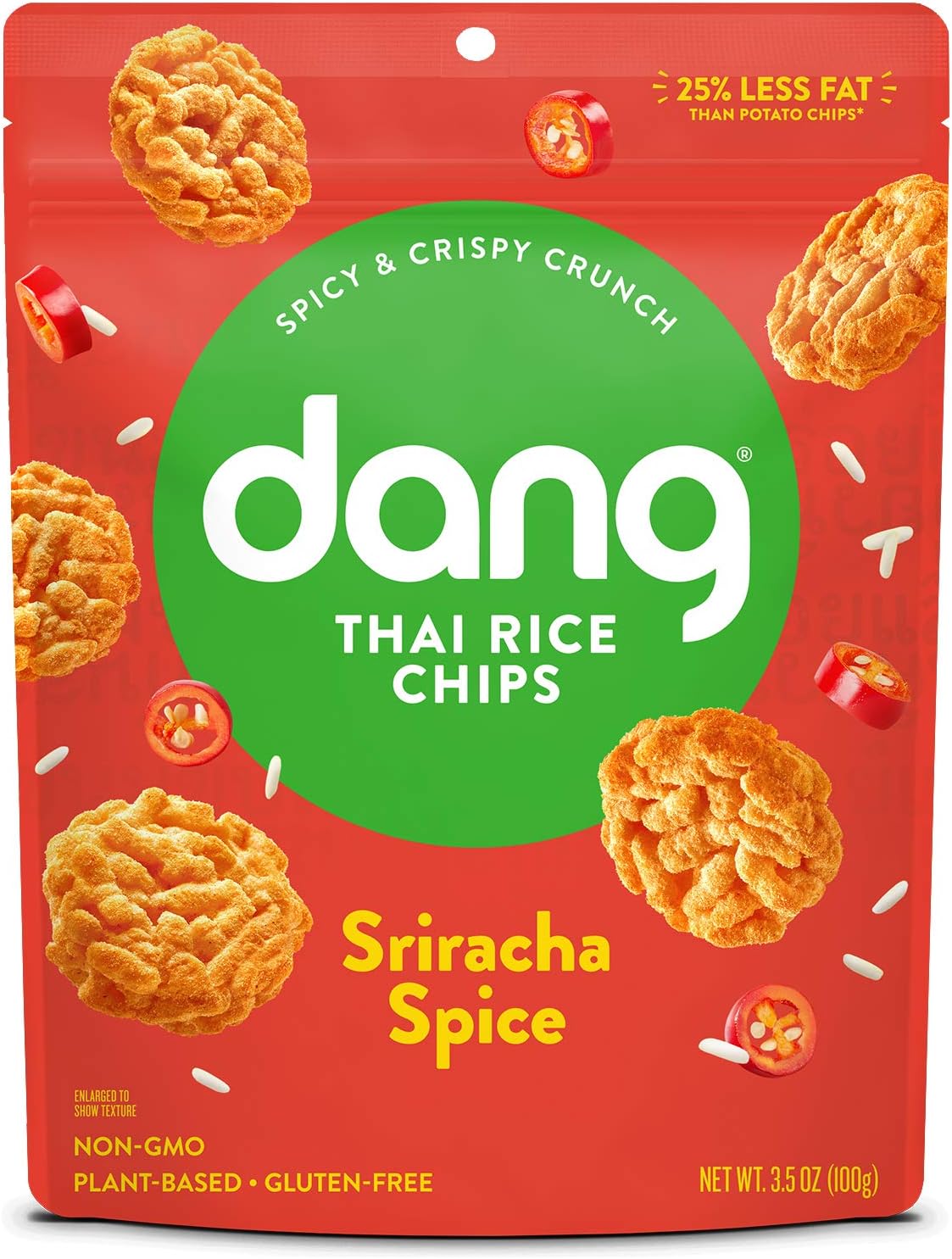 Sticky Rice Chips, Sriracha Spice, 4-Pack, 3.5 oz Bags, Gluten Free Rice Crisps