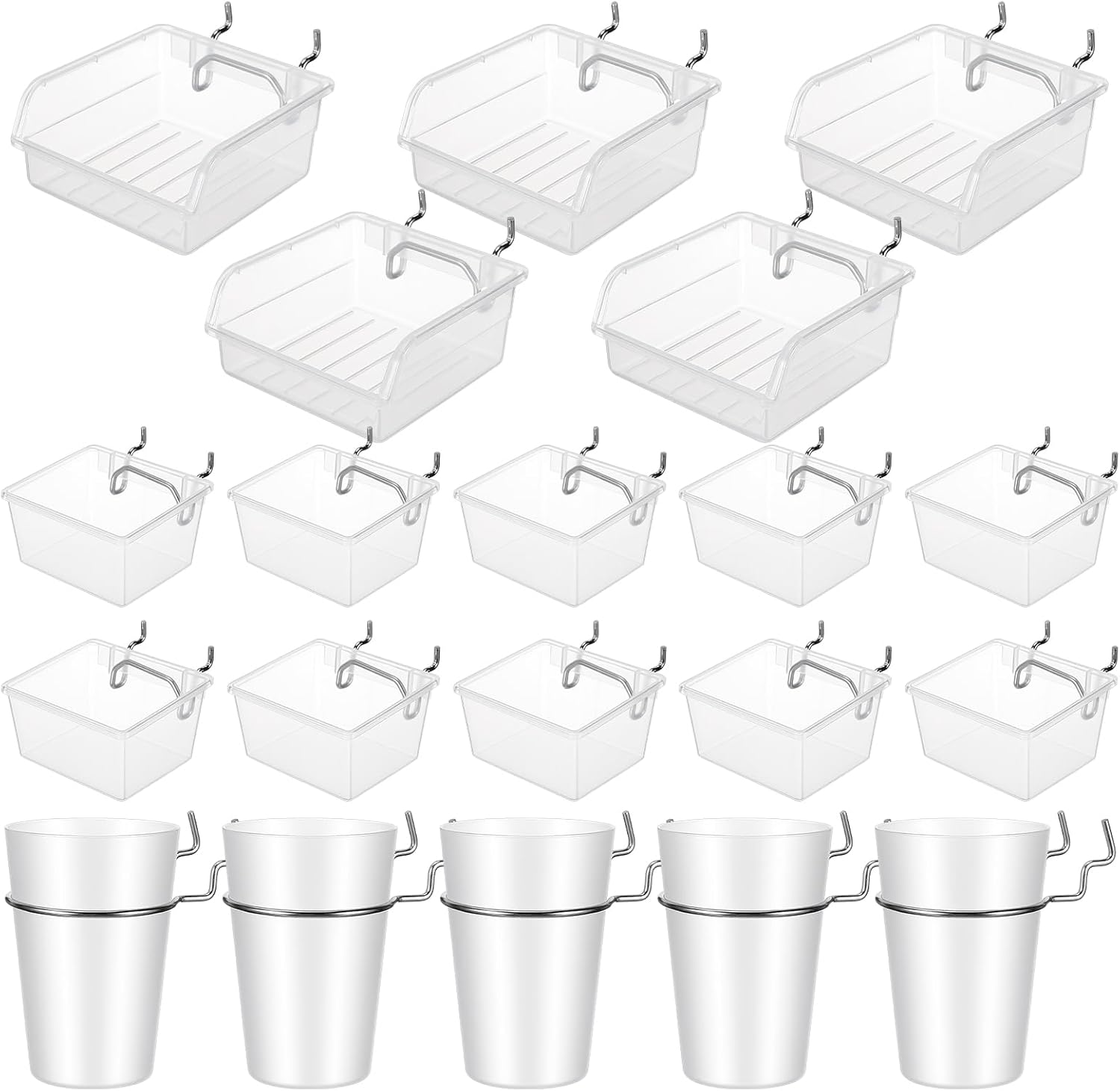20 PCS Pegboard Bins and Cups with Hooks and Loops Peg Assortment Organizer with Metal Hooks and Loops Wall Mounted Organizer for Garage Workshop Office Tool Storage