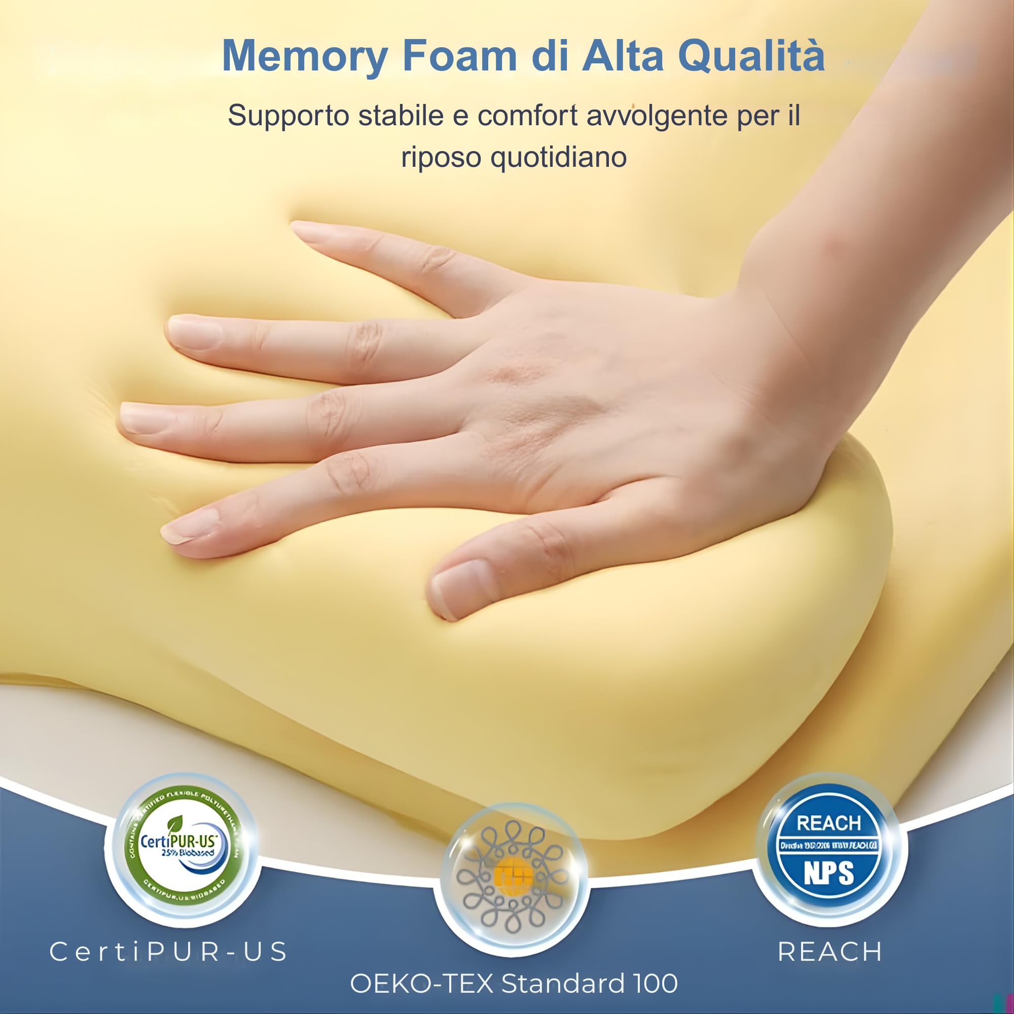 Cuscino Cervicale Memory Foam per Dormire – Ortopedico ed Ergonomico, Supporto Collo e Spalle, per Fianco e Schiena, Federa Sfoderabile Lavabile