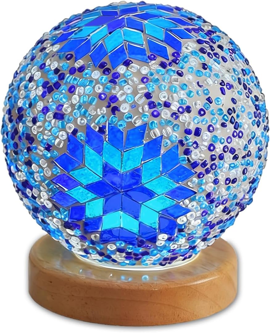 Turkish Table Lamp Bohemian Stained Glass Lamp 5V USB Power Dimmable Vintage Decorative Night Light Corridor/Foyer Art Decor Vintage Restaurant Kitchen Decorative Lights(Boho-Blue, Boho)
