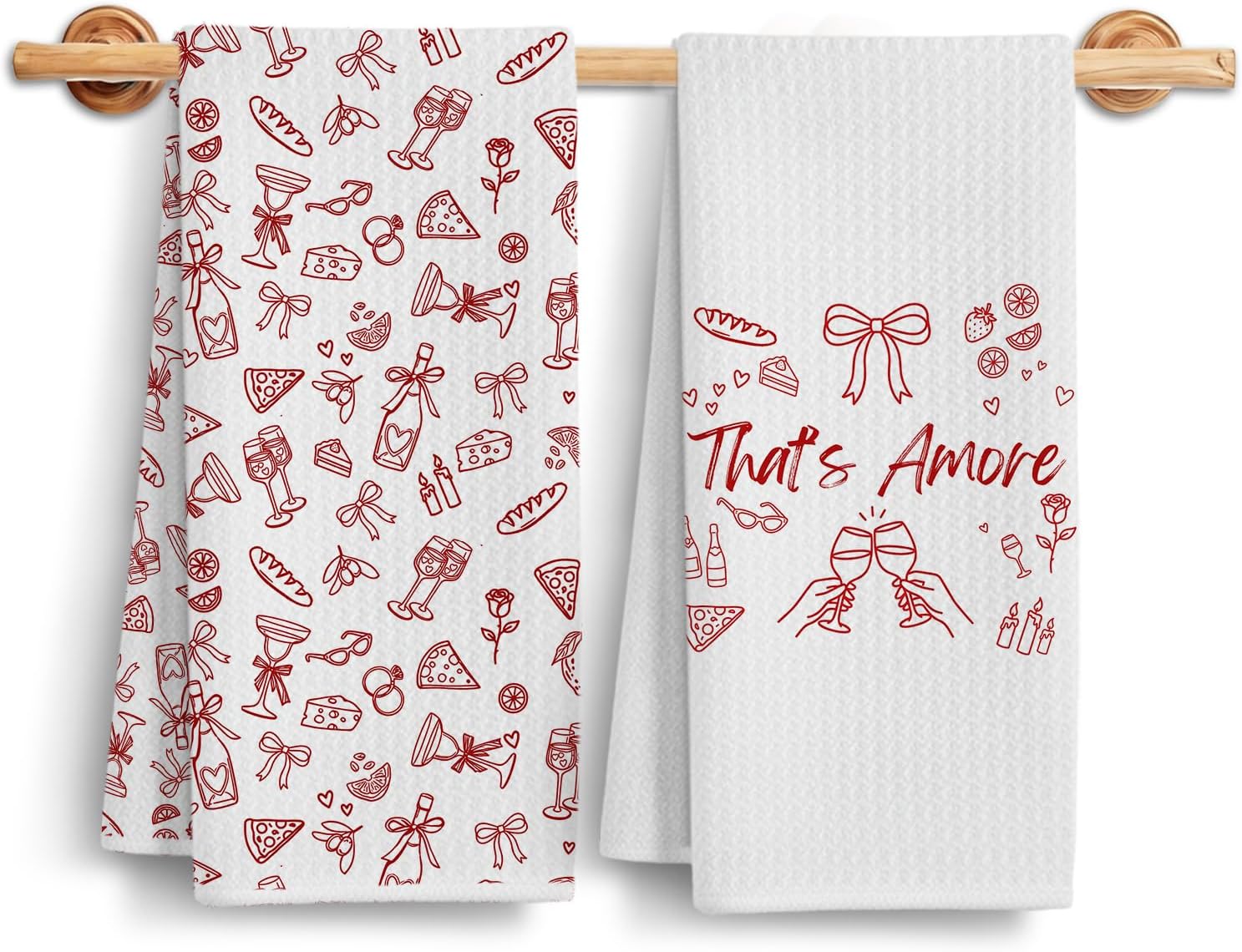 Red Coquette Wedding Kitchen Towels, Engagement Wedding Gifts for Couple Dish Tea Towels, That's Amore Bridal Shower Decorative Hand Towel for Kitchen Party Bar, 16x24 Inch Set of 2