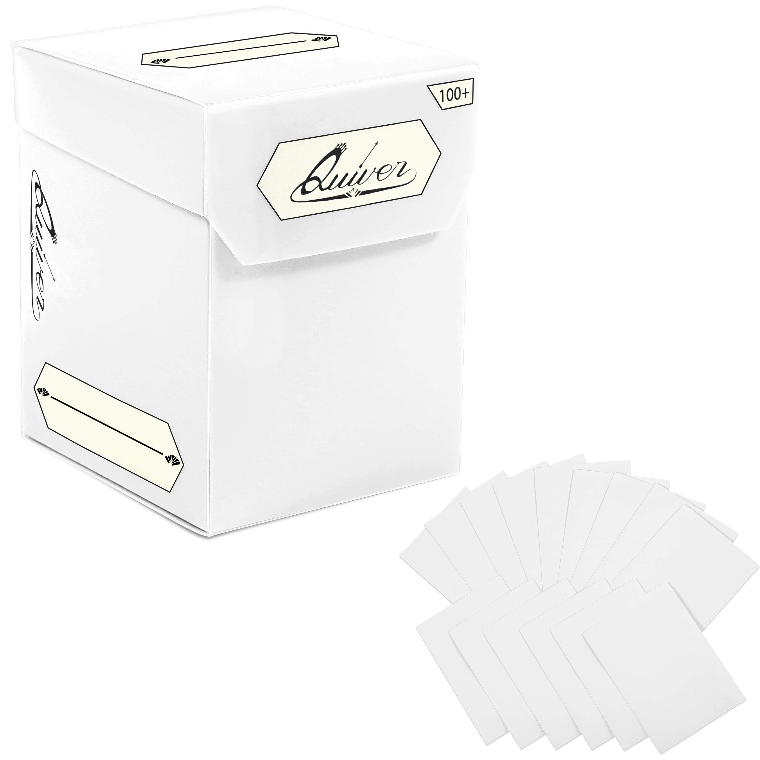 Quiver Time White Trading Card Deck Block & Card Sleeves Bundle Fits Magic: The Gathering Cards & Other TCG - 100+ Standard Deck Box with 2 Dividers