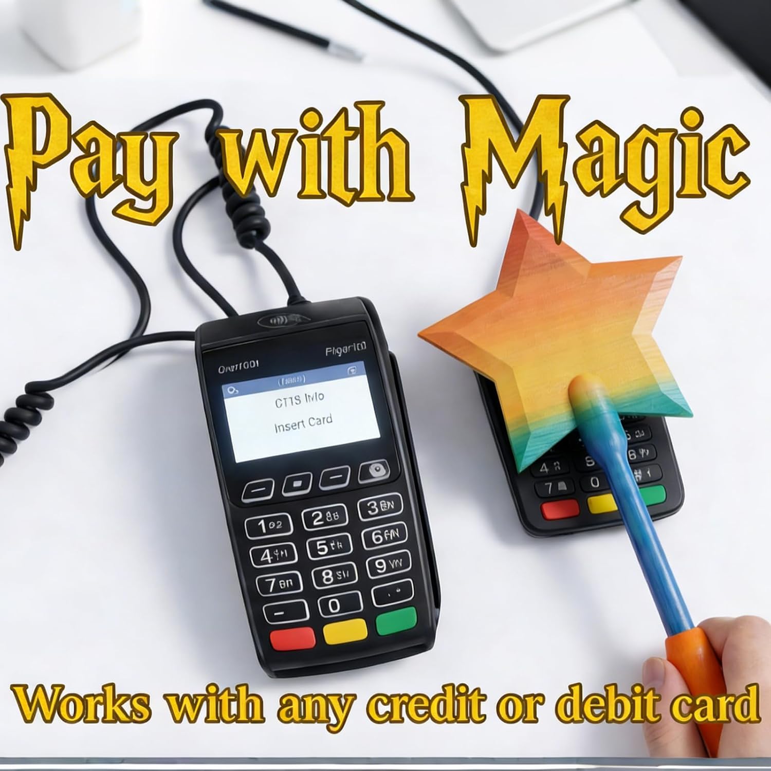 Credit Card Wand, 3D Printed Wand Taps To Pay, Star Magic Wands Contactless Payment Card Holder, Contactless Payment Cards Holder for Kids Teens Adults Cosplay Magicians Performers (Blue)