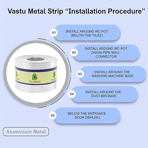 Miniatura 5 de Treemaison Vastu - Tira de aluminio  1 pulgada de ancho, calibre de 0.012 in, 8 pies de longitud  Equilibrio de zona Vastu, corrección de inodoro,