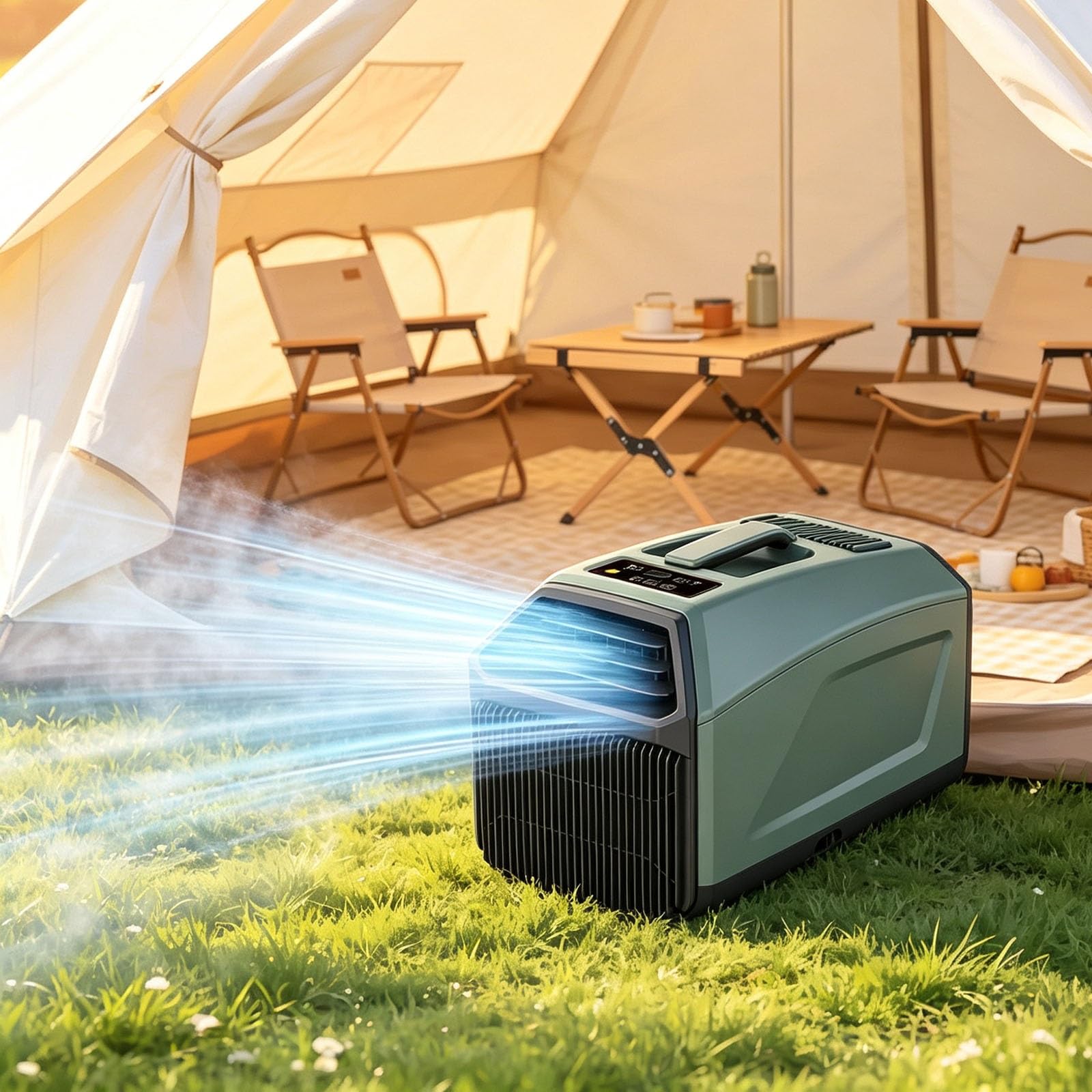 Rsqql Green 4500/5100Btu Rapid-Cooling Outdoor Air Conditioner,3 Fan Speeds, Remote Control And Touch Controls, 4 Modes,For Camping