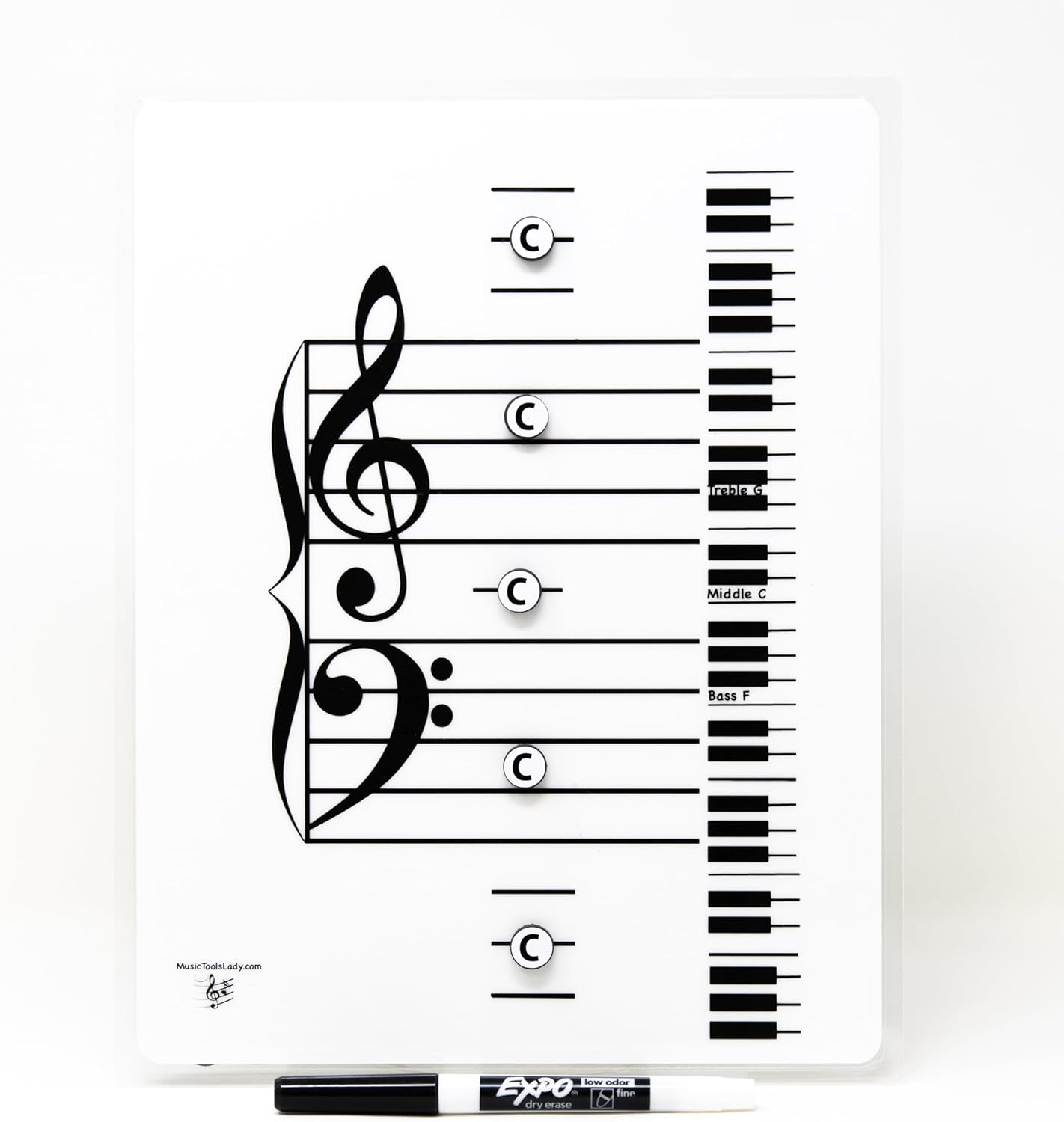 Kits Grand Staff Dry Erase Magnetic Music Theory Board with 35 Note Magnets and Marker (9 x 11.5 Inches) - Piano Teaching Tool, Music Staff Whiteboard, Keyboard Practice Aid