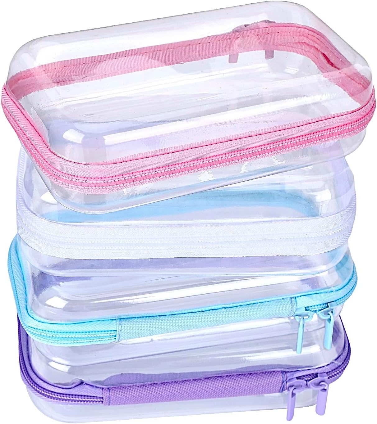 4 Pcs Clear Hard Shell Zipper Case, Hard Sided Pencil Case Clear Zipper Toys Puzzles Organizer, Travel Plastic Pouch for Makeup Storage Box, Building Blocks Bins