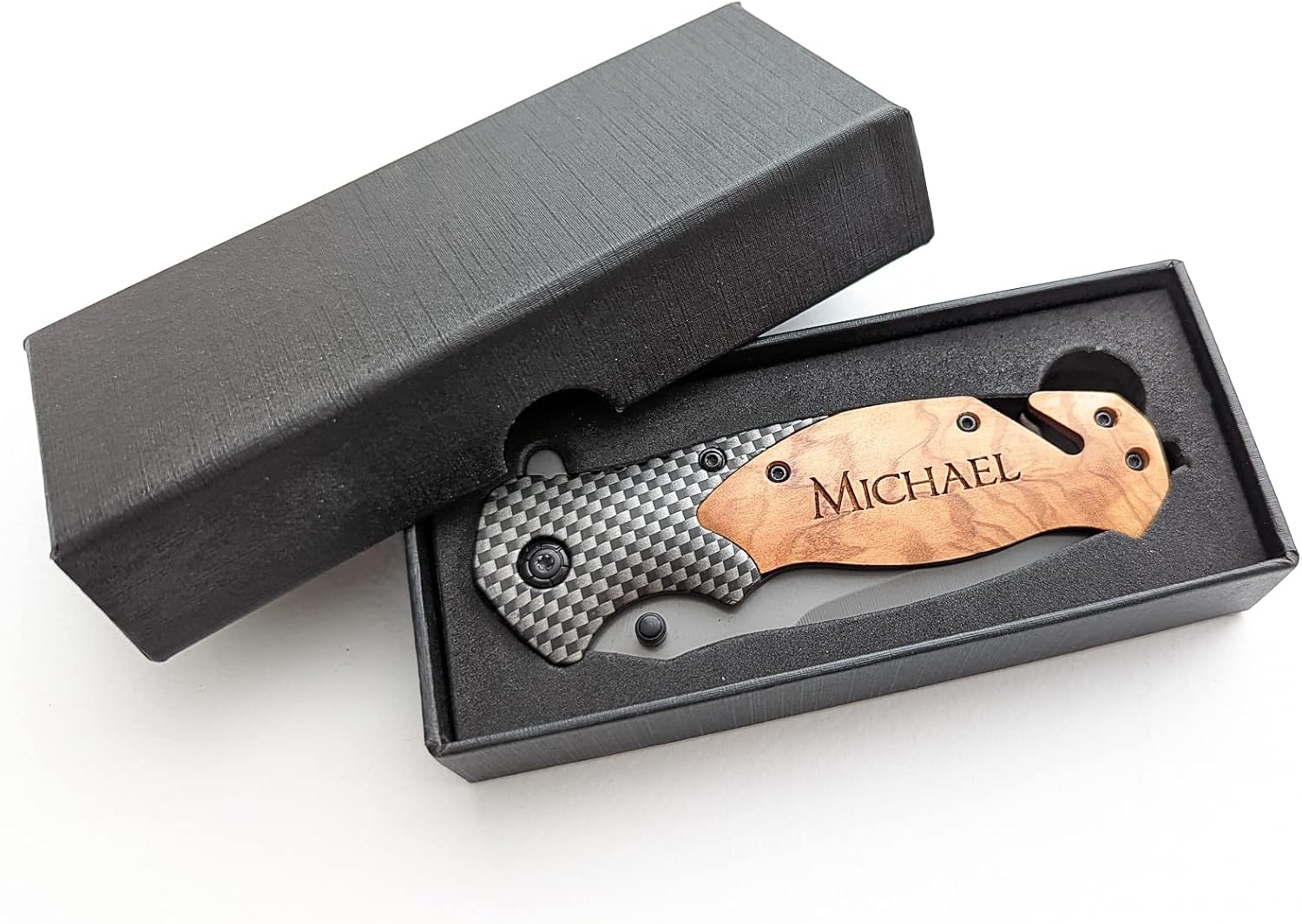 Personalized Engraved Wood Handle Pocket Knife - Personalized Gift for Men - Custom Box Included