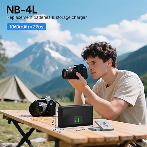 Miniatura 7 de Batería NB-4L (Paquete de 2) y Cargador USB de 2 Canales para Canon PowerShot ELPH 100 HS, 300 HS, 310 HS, 330 HS, SD1000, SD1100 IS, SD1400 IS,