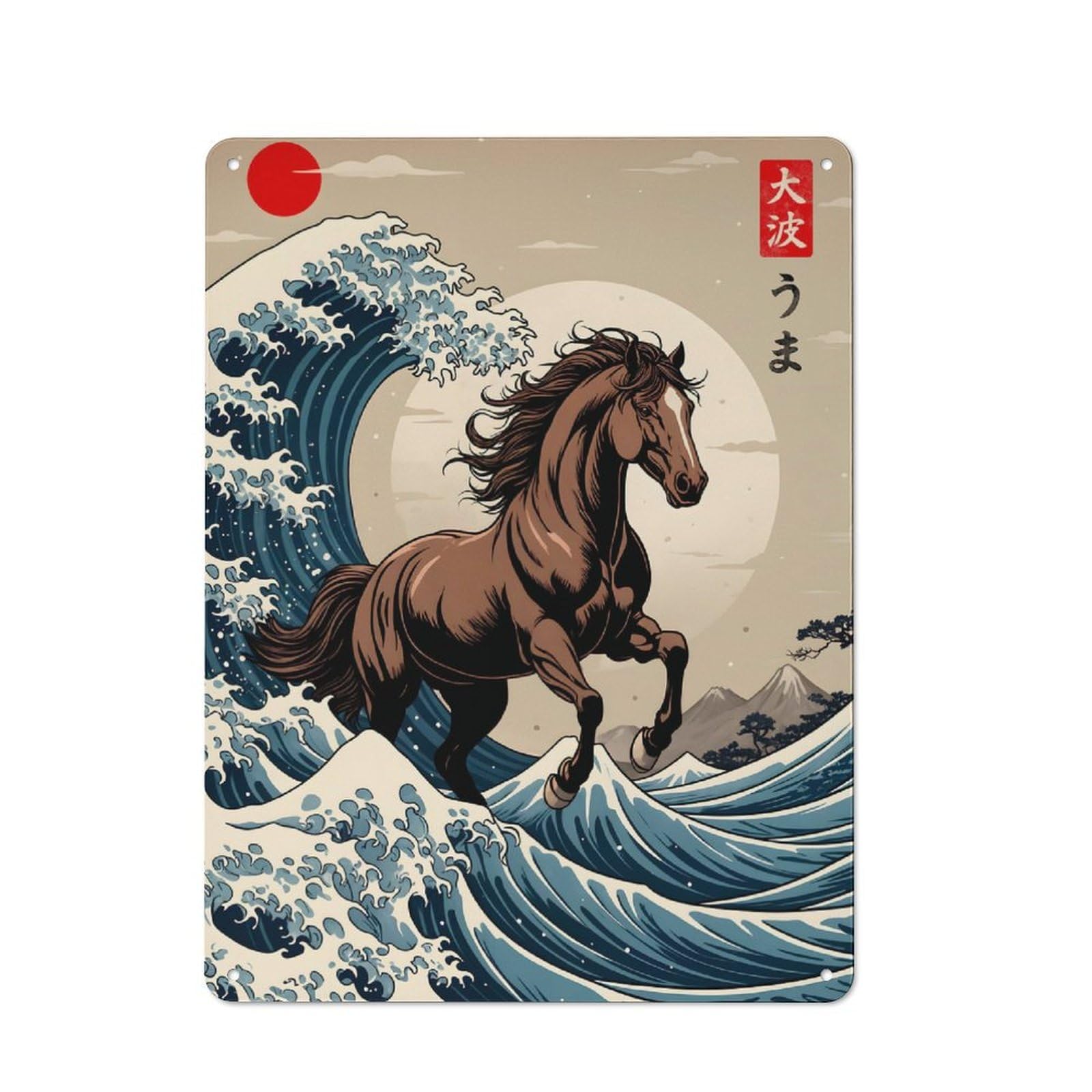 Junmoney Horse Great Wave Tin Sign 40X30cm With For Garage Wall, Retro-Style Decor, For Vintage Wall Decor Fans, For Metal Sign Collectors