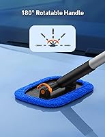 Vista 3 de AstroAI Limpiaparabrisas, 4 almohadillas de microfibra reutilizables y lavables, para ventana de vehículo, mango telescópico, extensible, kit