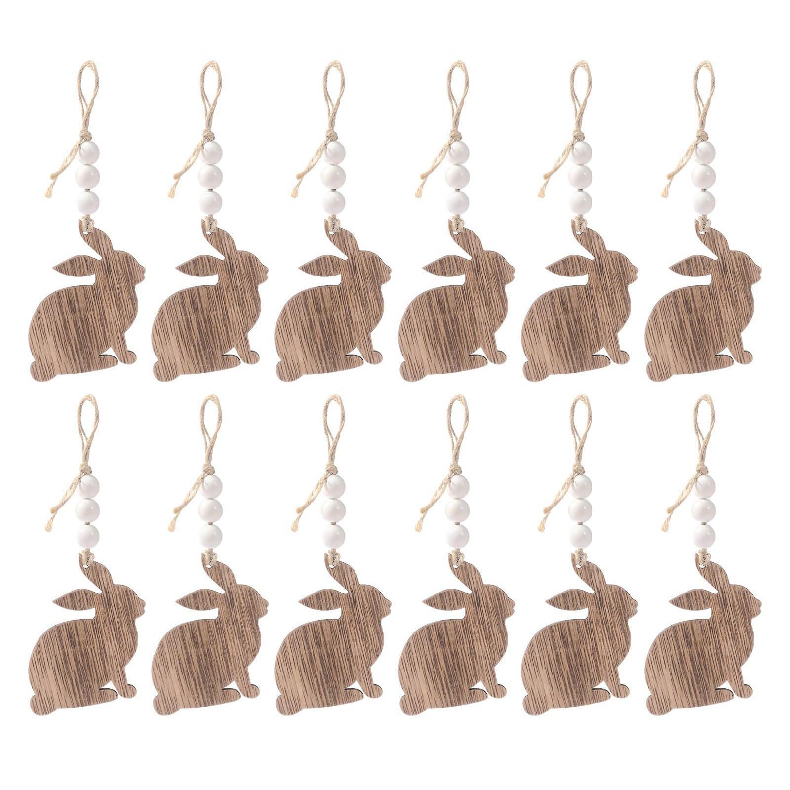 HZBB Of 12 Rabbits Hanging Accessory Easters Ornament Hanging Decorations Wood Texture Pendant for Holiday Decors Wood Easters Rabbits