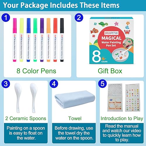 Miniatura 2 de IRWPITW Paquete de bolígrafos de dibujo mágico, 8 colores mágicos de pintura de agua para niños, niños crean bolígrafo mágico, juego de dibujos de