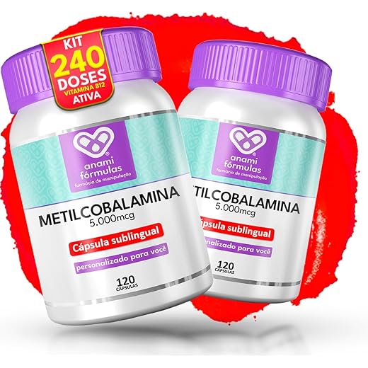 Kit 2un Metilcobalamina 5.000mcg MAX DOSE B12 Ativa SUBLINGUAL de Absorção Rápida – 120 Cápsulas - Suplemento Alimentar Sublingual