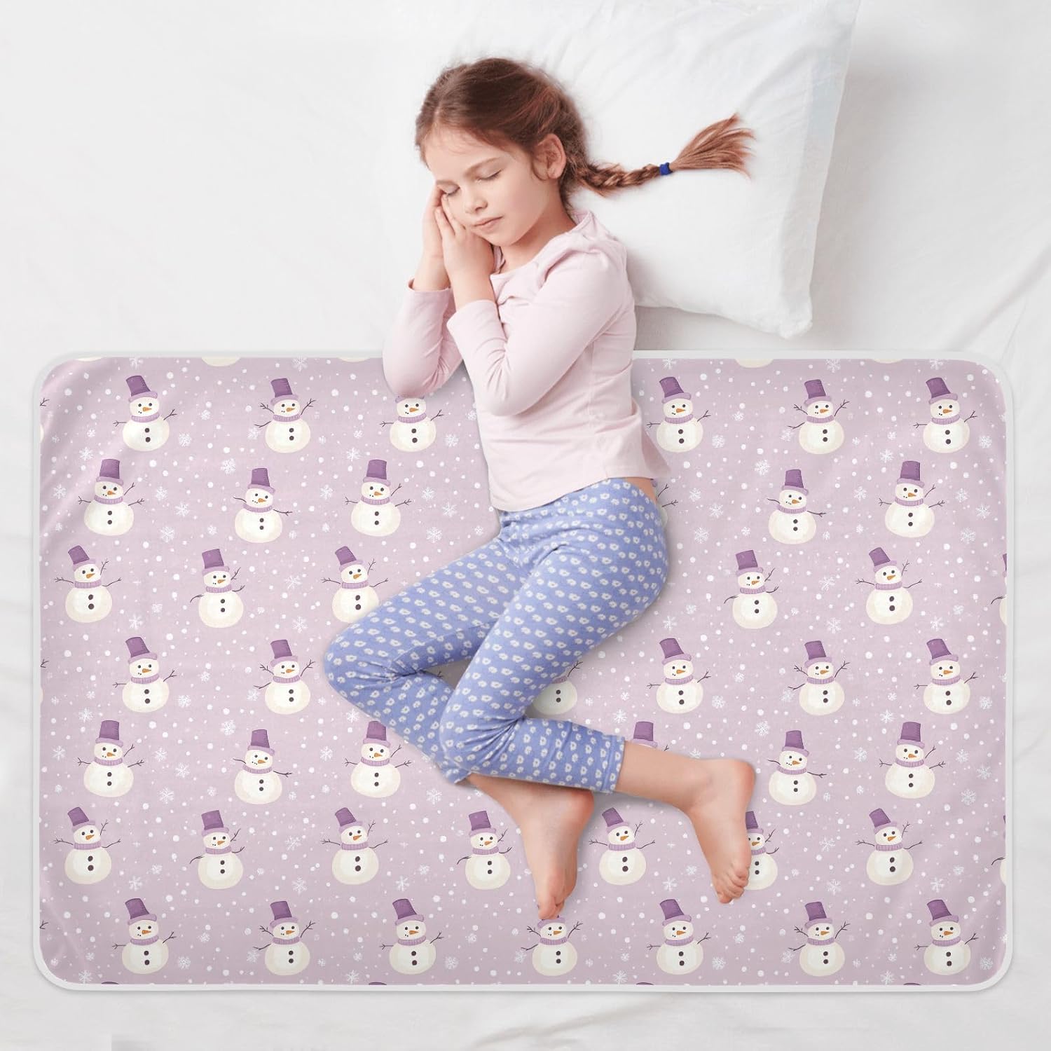 Snowmen Lavender and Beige Extra Large Resuable Potty Training Pad Soft Absorbent Potty Training Sheets Cover Machine Washable Toddler Bedding Products for Infant Toddler , 52" L x 34" W
