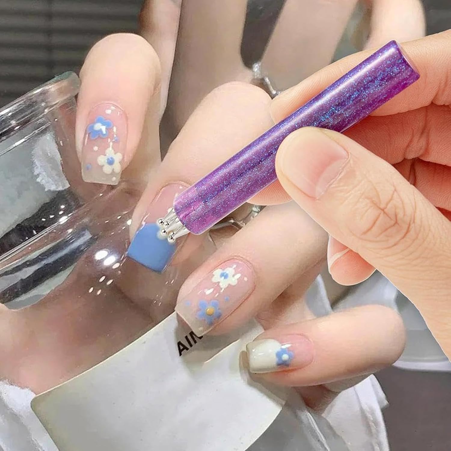 5 Petal Flower Nail Dotting Pen, Nail Art Dotting Tools, Easy Control Stainless Steel Ball, 1.8mm Fine Tip Rhinestone Dot Paint Tool for Painting, Sculpting, Rhinestones DIY and Salon (4PCS)