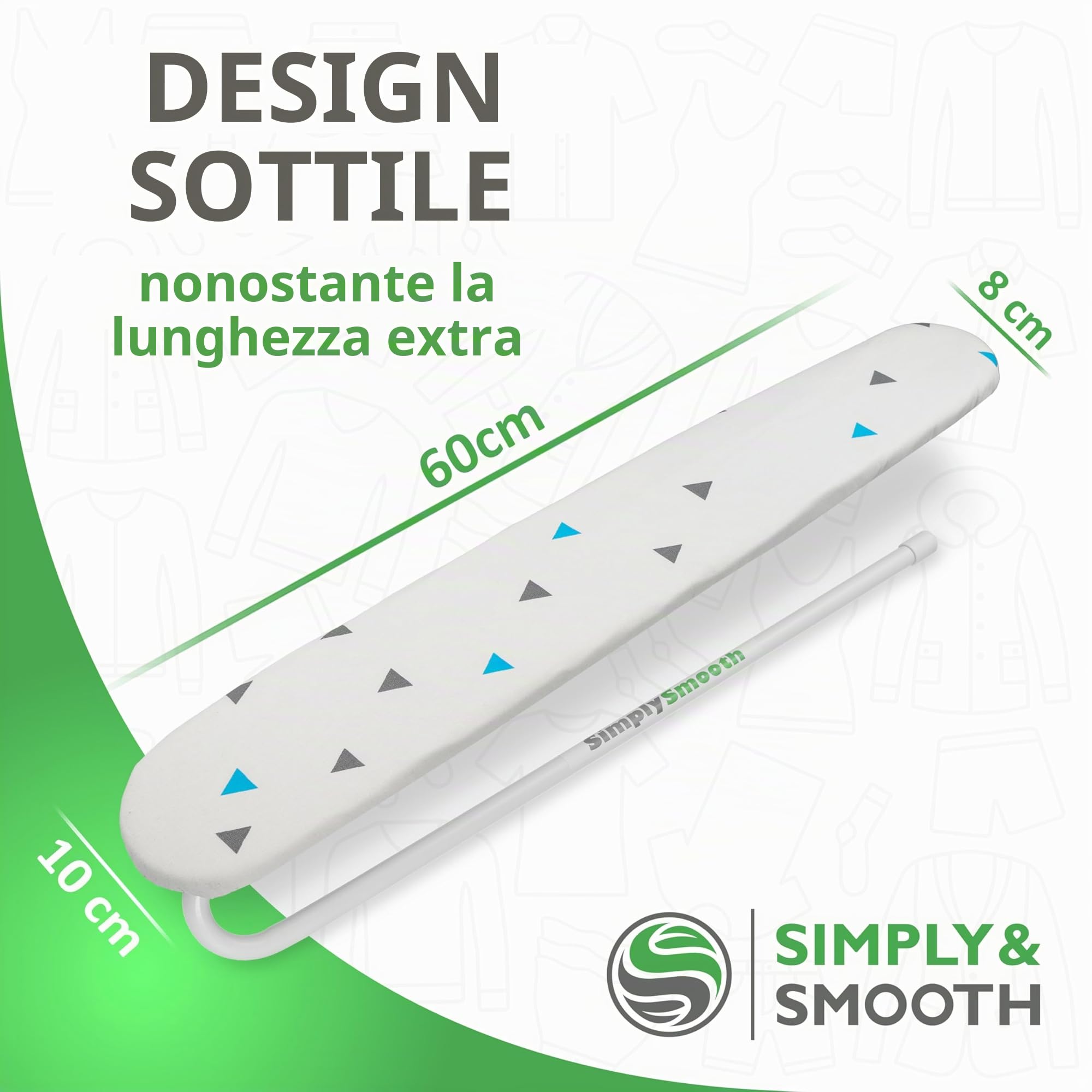 SimplySmooth asse da stiro pieghevole per maniche 60x10 cm – extra lungo, con blocco stabile e copertura premium, ideale per camicie e bluse, appendibile