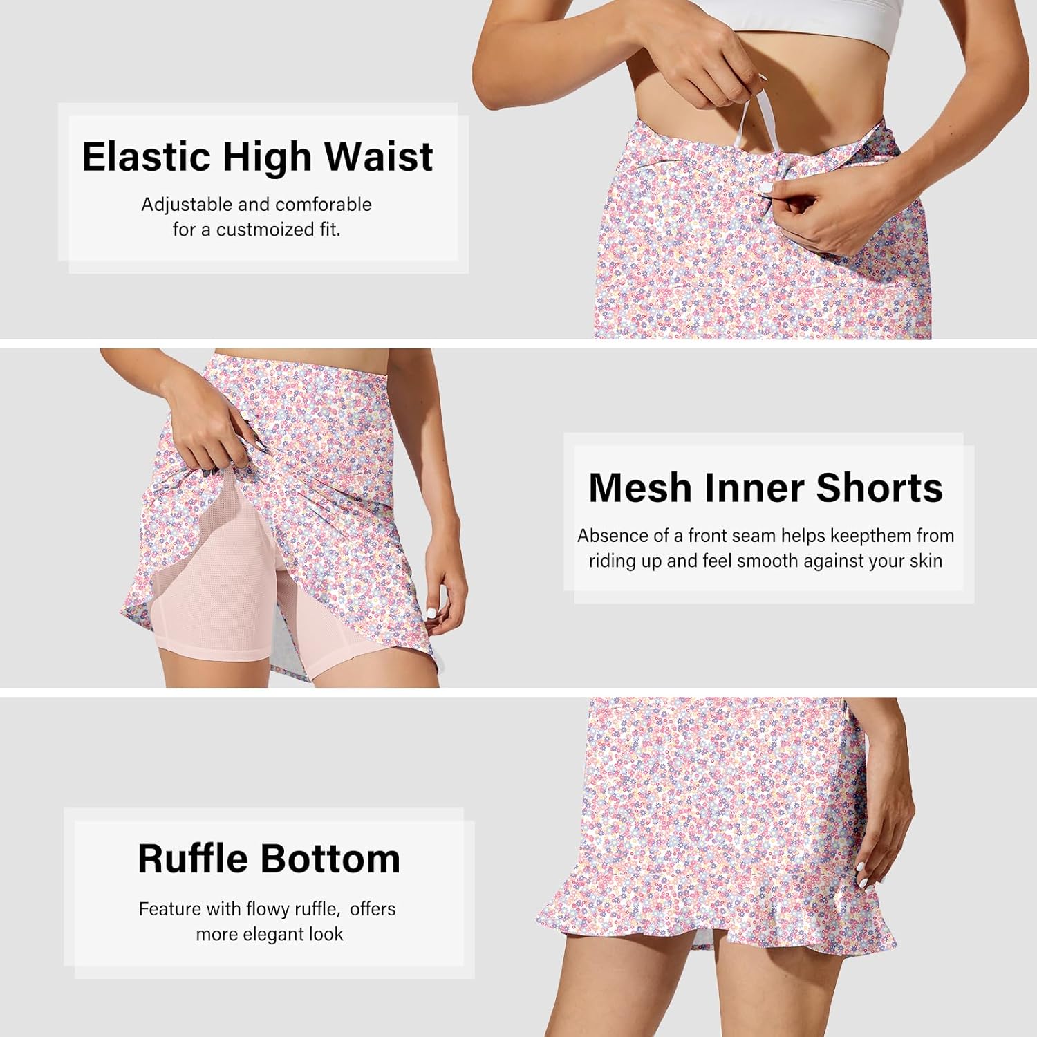 M MOTEEPI 20" Skorts for Women with Pockets Dressy Casual Ruffled Hem Tennis Skirt High Waisted Golf Athletic Skirts