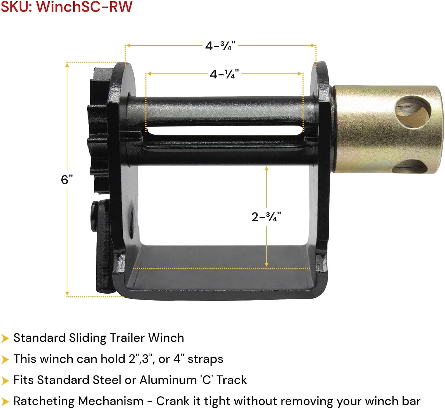 Mytee Products (5 Pack) Slider Ratcheting Winch for C Track Flatbed Truck Trailer