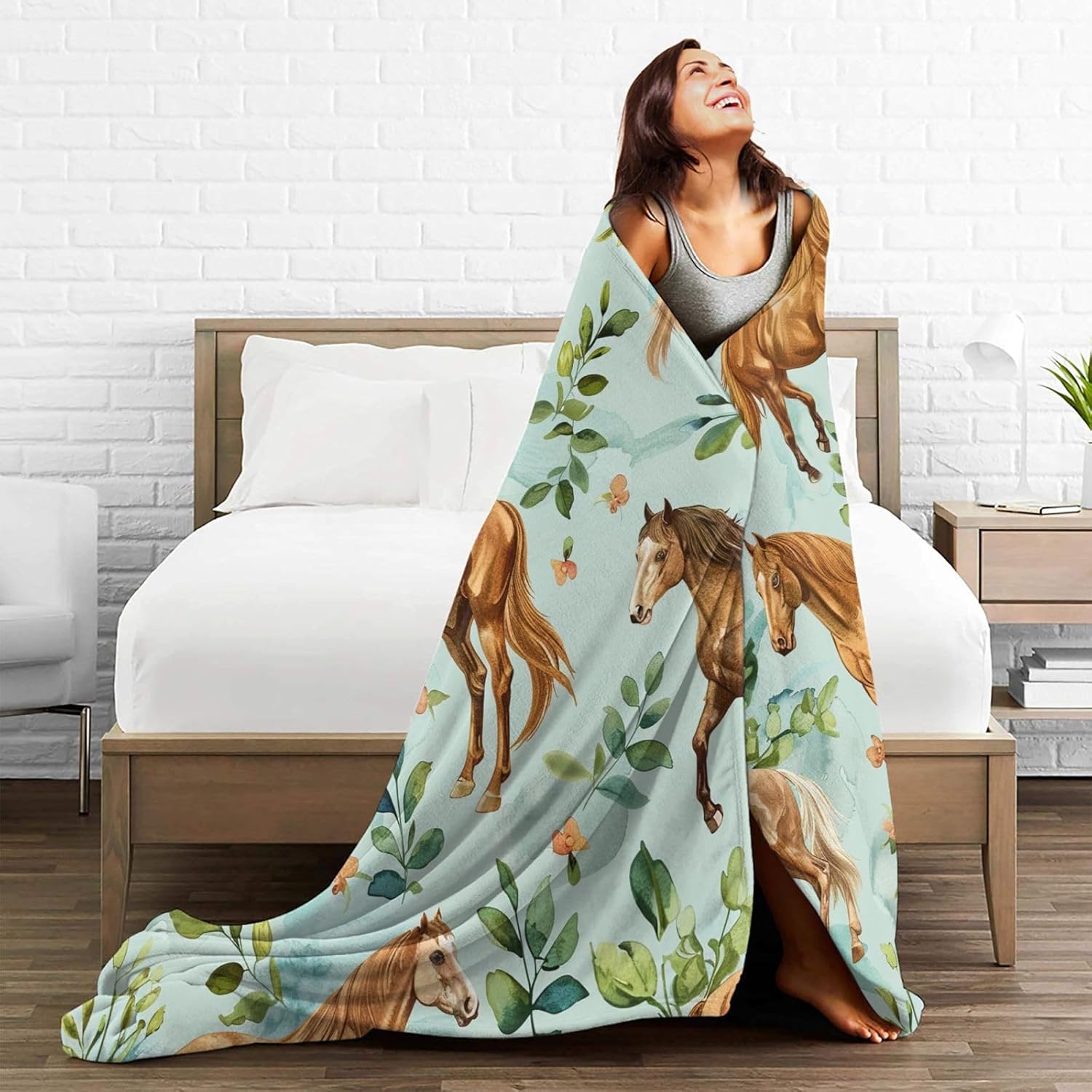 Horse Blanket Horses Decor Animals Throw Blanket Gifts for Girls Boys Lovers Super Warm Soft Plush Lightweight Fleece Flannel Winter Couch Bedding Blankets for Kids Adults Women Men 80"X60"