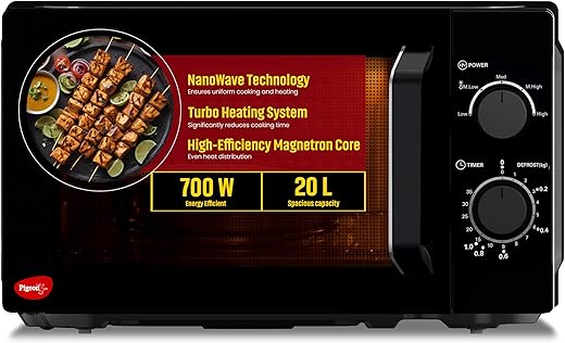 Pigeon 20L Nano Wave Solo Microwave Oven | 700 Watts | 5 power levels (Re-Heat, Pop, Cook, Steam, Defrost - SKSMWO20L) | B