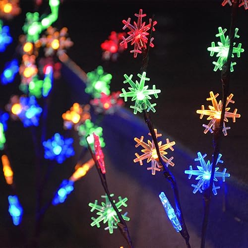 Miniatura 6 de Homeleo Juego de 4 luces solares de Navidad al aire libre, 80 luces LED multicolor de estaca de copo de nieve, árbol de Navidad de copo de nieve