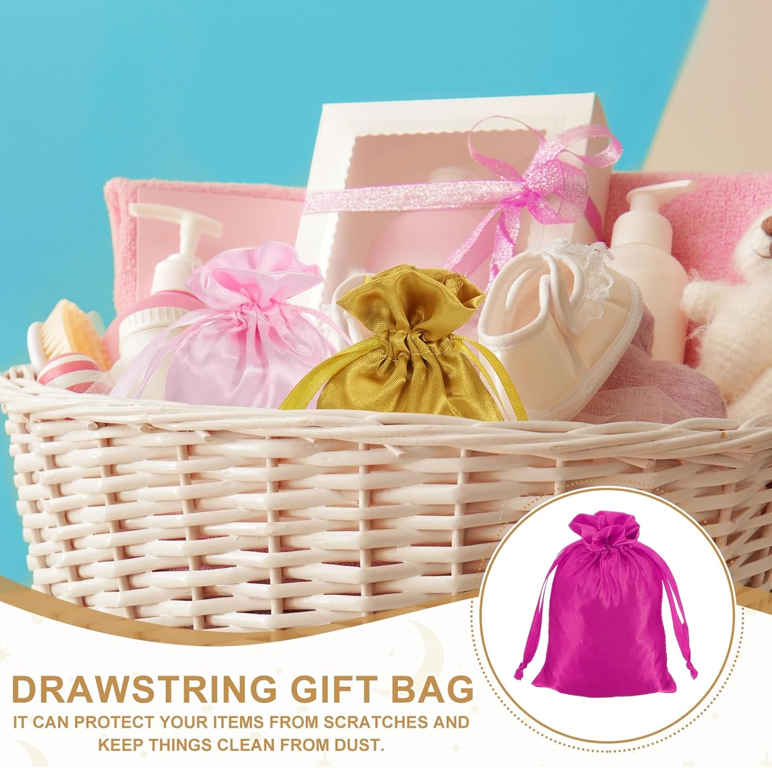 MECCANIXITY Satin Bags with Drawstring, 4x6 Inch Wedding Favor Bag Mini Gift Packaging Bag for Birthday Christmas Jewelry Party (Rose Red, Pack of 4) - Image 4