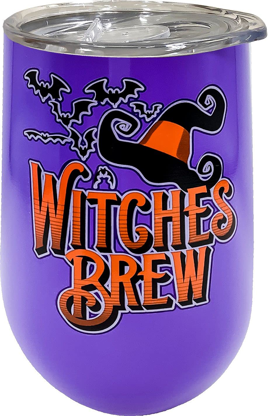 Spoontiques - Witches Stainless - Insulated Wine Tumbler with Lid - Double Wall Stainless Steel Stemless Wine Glass - 16oz