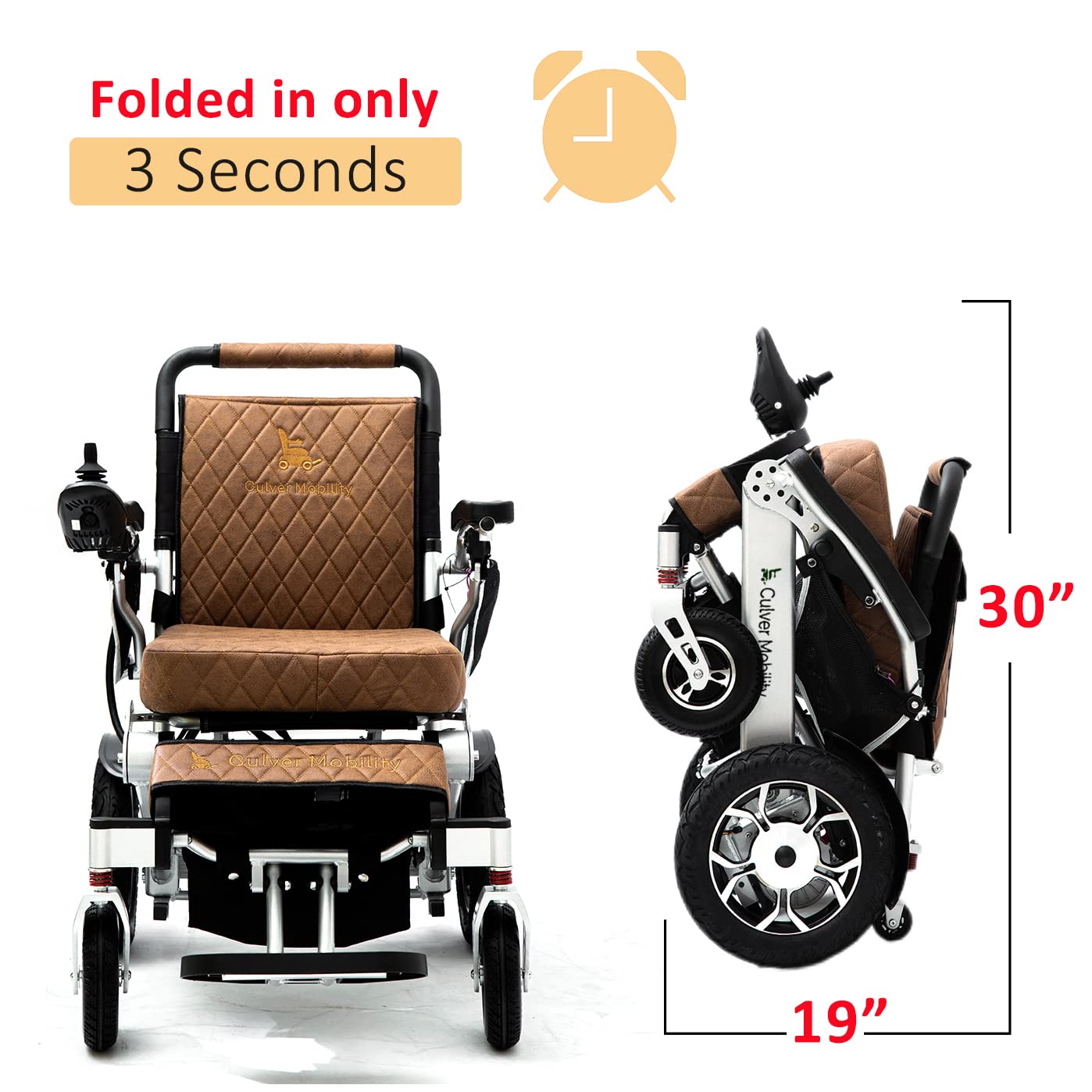 Burch Bike Wolf Electric Wheelchair for Adults, All Terrain Lightweight Foldable Wheelchairs XL,Power Motorized Electric Wheel Chair, Comfortable Remote Control Mobility Aid (Brown Leather)